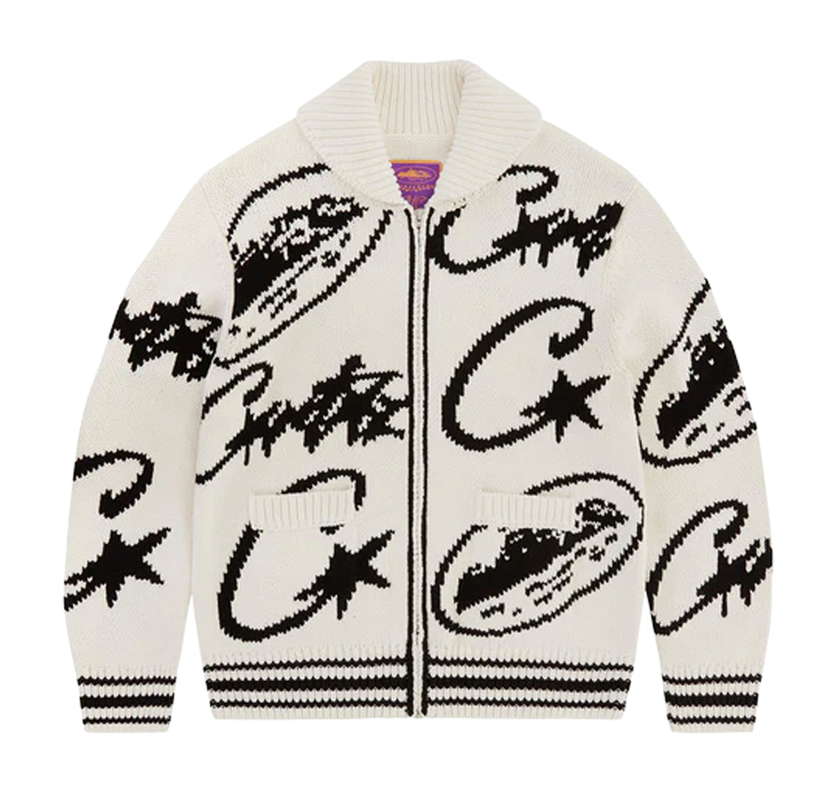 Corteiz VVS Jacquard Knit Zip White
