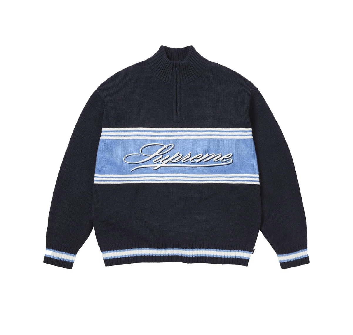 Supreme Script Stripe Half Zip Sweater Navy