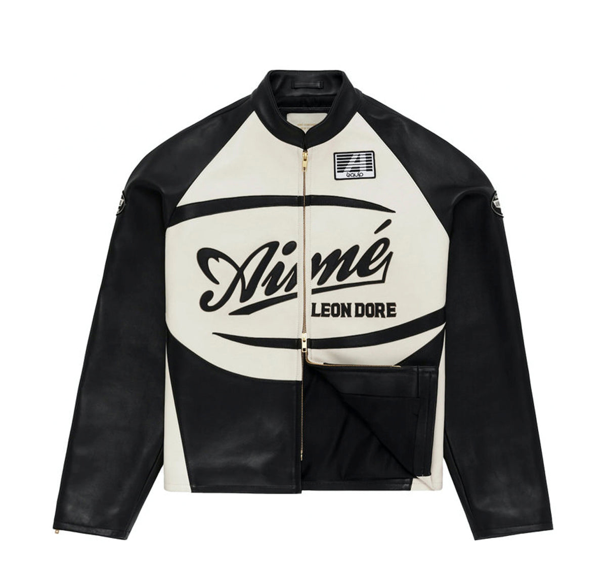 Aime Leon Dore Leather Café Racer Jacket Black/White