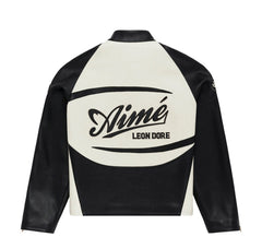 Aime Leon Dore Leather Café Racer Jacket Black/White