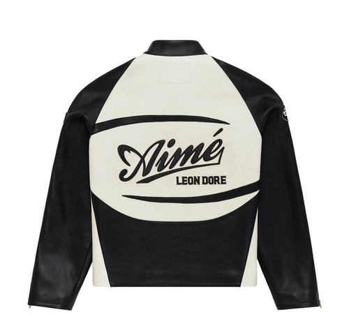Aime Leon Dore Leather Café Racer Jacket Black/White