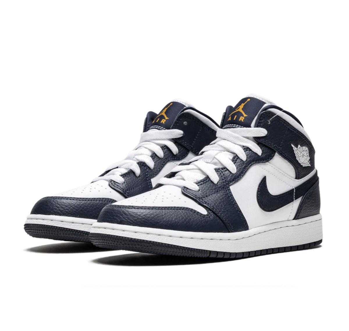 Jordan 1 Mid "White Metallic Gold Obsidian"