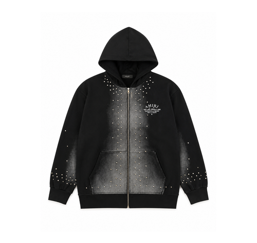 Amiri Zip Hoodie “Black Wash Studded Logo”