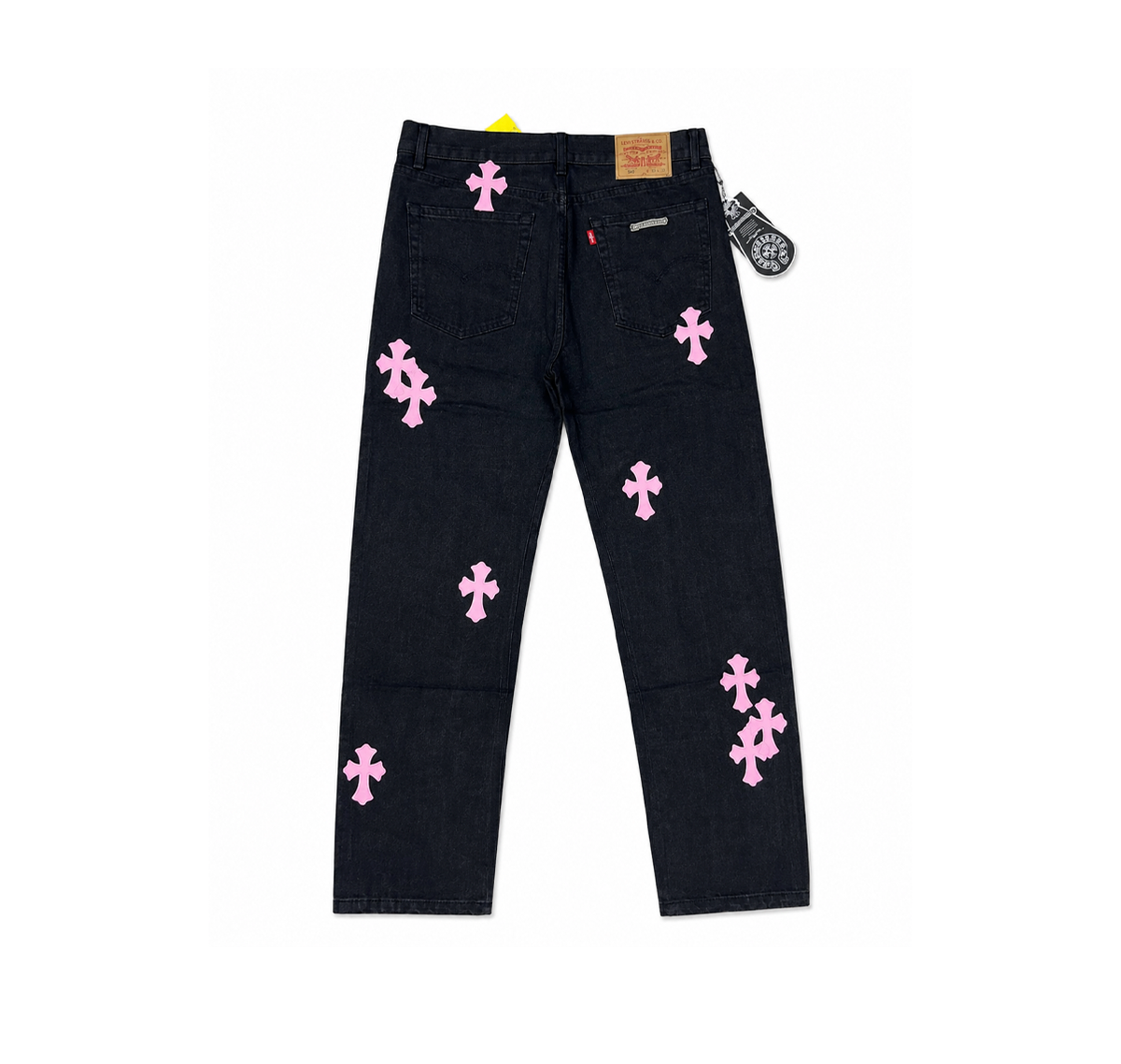 Chrome Hearts Straight Leg Jeans “Black Wash Pink Cross Patch”