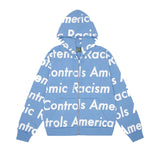 Denim Tears x Arthur Jafa Systemic Racism Controls America Zip Up Hoodie Dusty Blue
