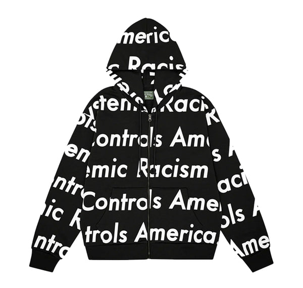 Denim Tears x Arthur Rafa Systemic Racism Controls America Zip Up Hoodie Black