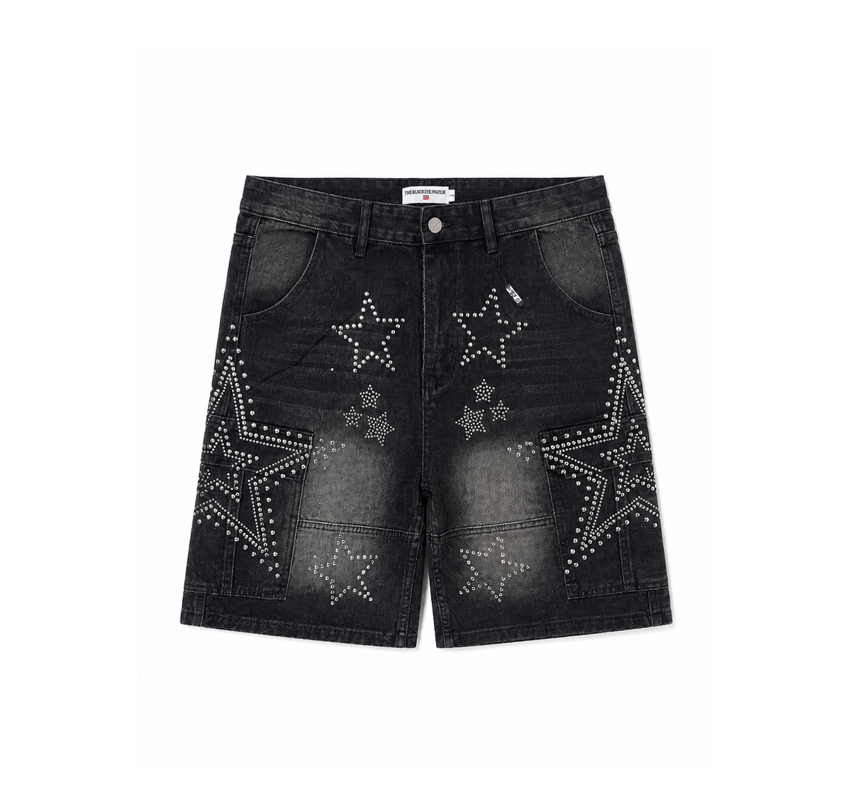 Denim Shorts “Washed Black Rhinestone Stars”