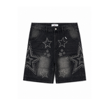 Denim Shorts “Washed Black Rhinestone Stars”