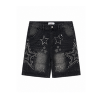 Denim Shorts “Washed Black Rhinestone Stars” - foto 1