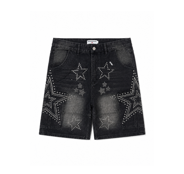 Denim Shorts “Washed Black Rhinestone Stars” - sneakers y ropa en Colombia
