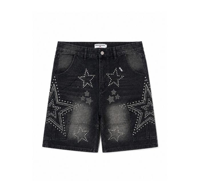 Denim Shorts “Washed Black Rhinestone Stars”