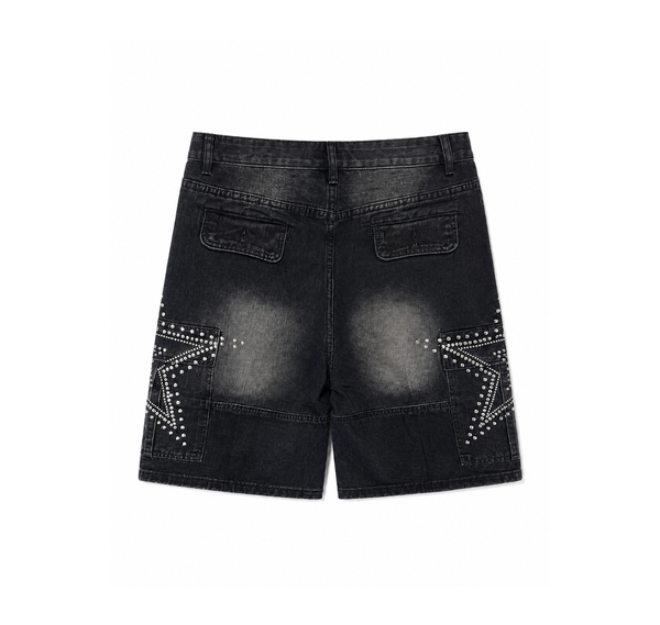 Denim Shorts “Washed Black Rhinestone Stars” - vista alterna