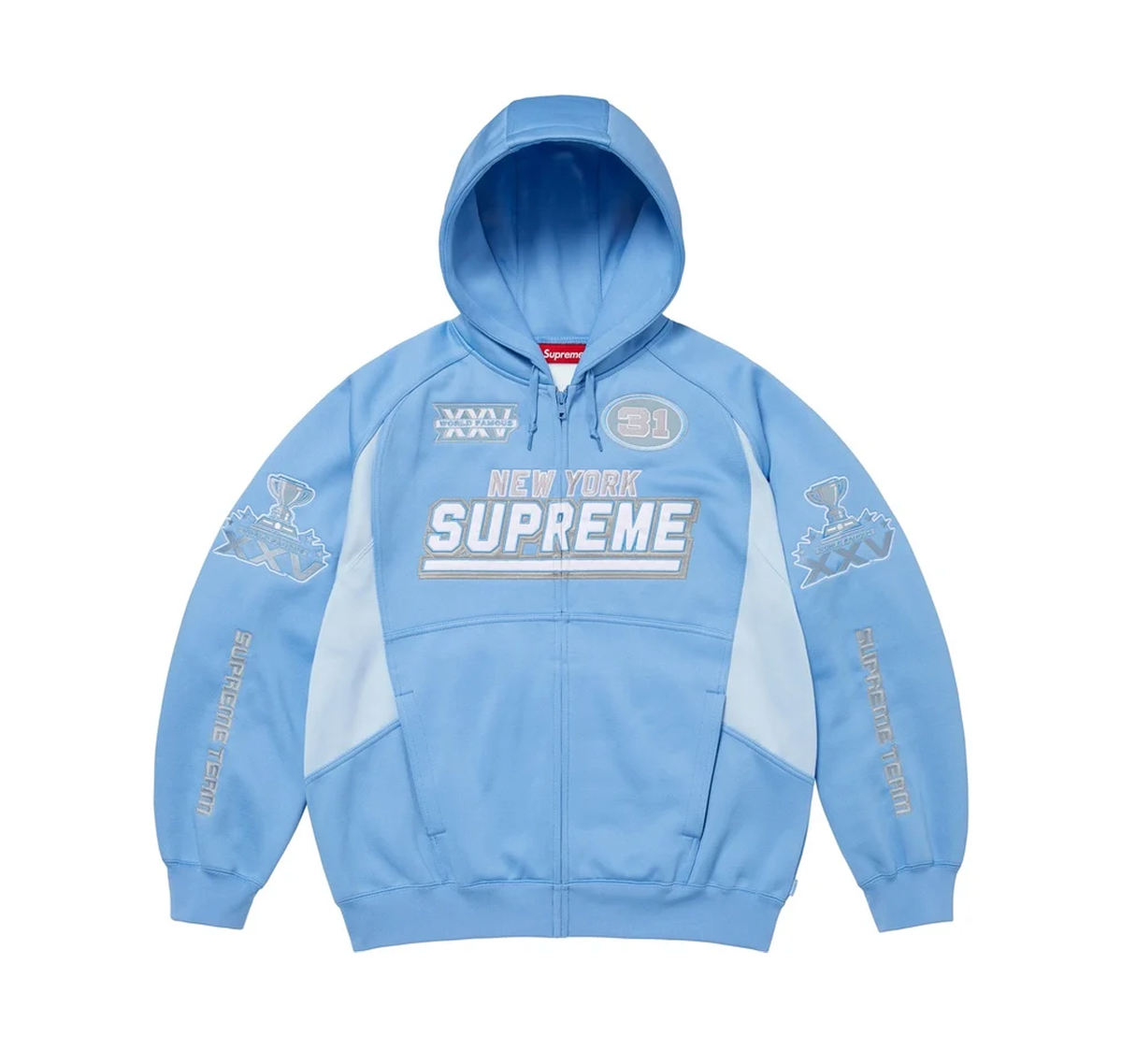 Supreme Football Zip Up Hooded Sweatshirt Blue