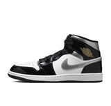 Jordan 1 Mid SE Patent Black White Metallic Silver Metallic Gold