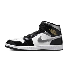 Jordan 1 Mid SE Patent Black White Metallic Silver Metallic Gold