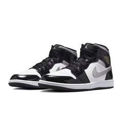 Jordan 1 Mid SE Patent Black White Metallic Silver Metallic Gold