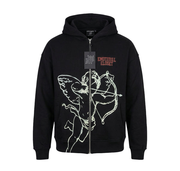 Mixed Emotion Cupid Graphic Zip Hoodie “Black”