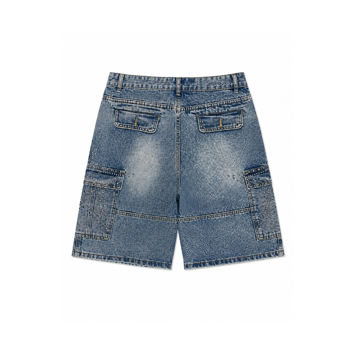 Purple Brand Denim Cargo Shorts “Light Wash Rhinestone Crosses”