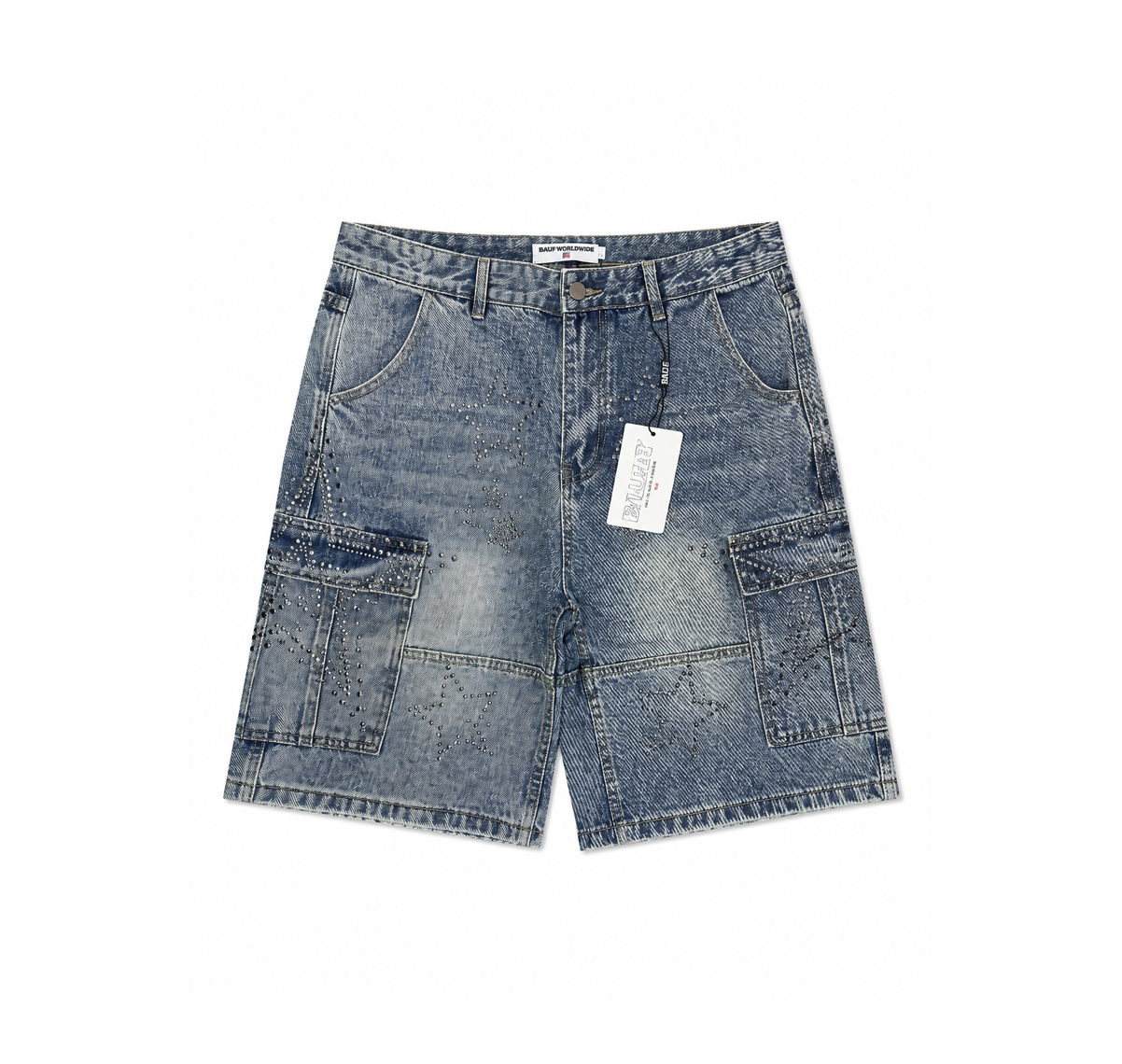 Purple Brand Denim Cargo Shorts “Light Wash Rhinestone Crosses” - comprar en Colombia con envío gratis