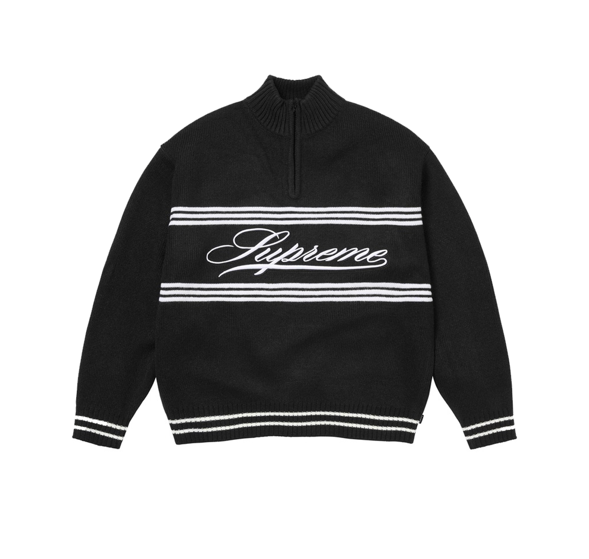Supreme Script Stripe Half Zip Sweater Black