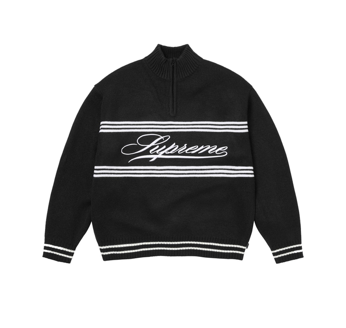 Supreme Script Stripe Half Zip Sweater Black