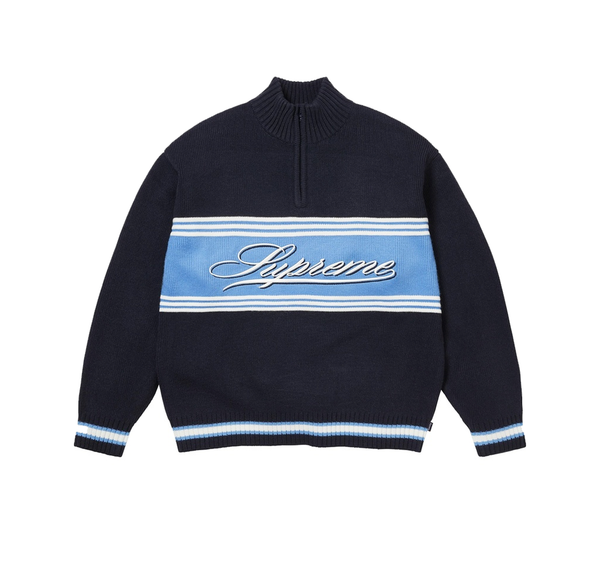 Supreme Script Stripe Half Zip Sweater Navy