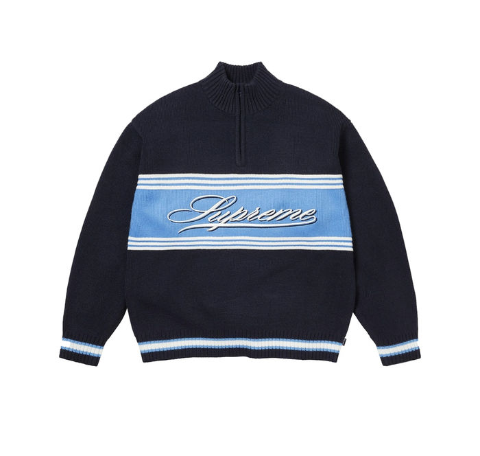 Supreme Script Stripe Half Zip Sweater Navy