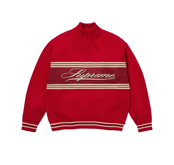Supreme Script Stripe Half Zip Sweater Red