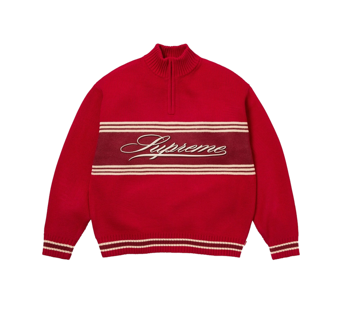 Supreme Script Stripe Half Zip Sweater Red