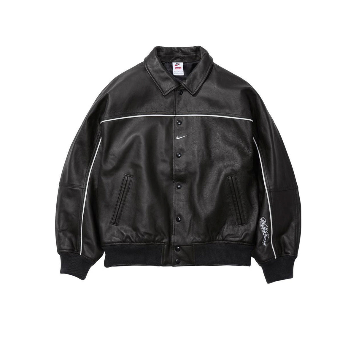 Supreme Nike Leather Varsity Jacket Black