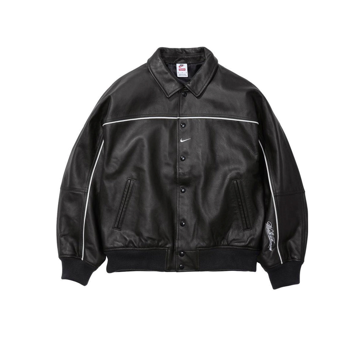 Supreme Nike Leather Varsity Jacket Black