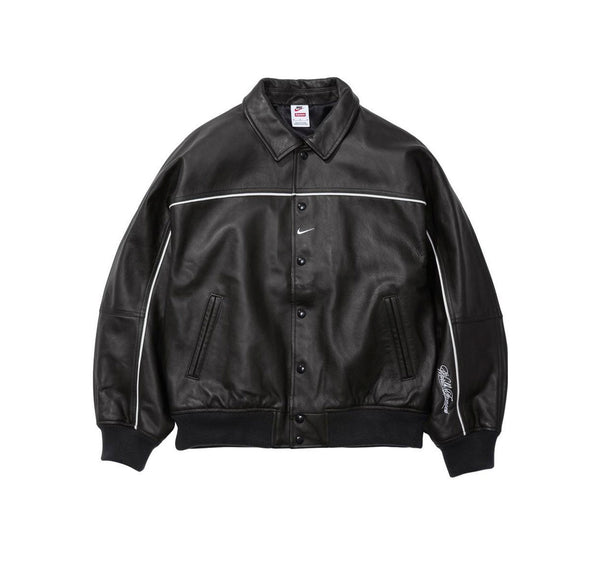 Supreme Nike Leather Varsity Jacket Black
