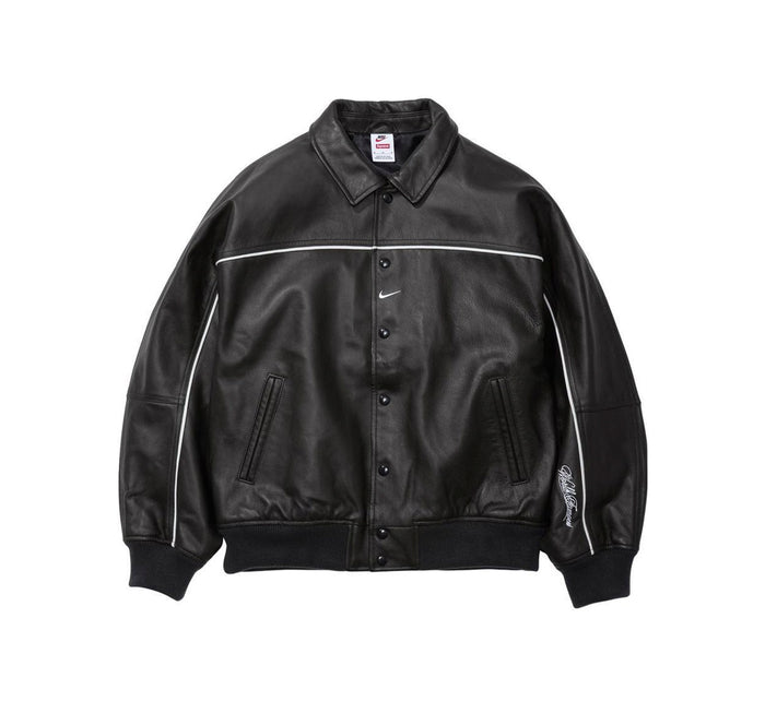 Supreme Nike Leather Varsity Jacket Black