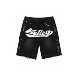 Valley Denim Shorts “Black Wash Rhinestone Logo”