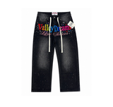 Valley Dreams Wide Leg Jeans “Black Wash Paint Splatter”