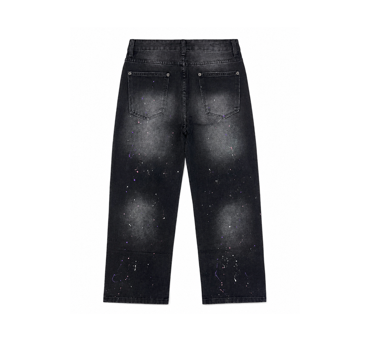 Valley Dreams Wide Leg Jeans “Black Wash Paint Splatter”