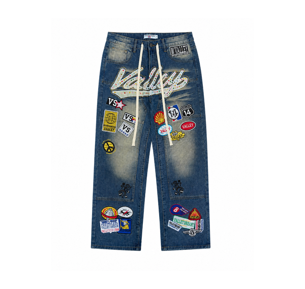Valley Dreams Wide Leg Jeans “Vintage Blue Patchwork” - sneakers y ropa en Colombia