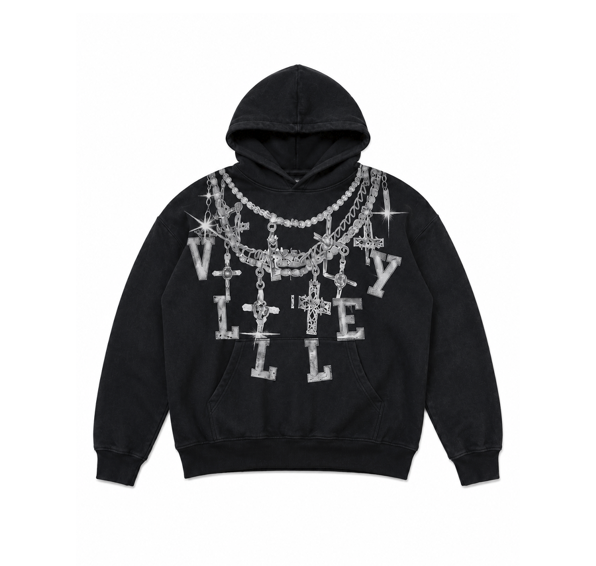 Valley Pullover Hoodie “Black Wash Silver Chain Graphic” - comprar en Colombia con envío gratis