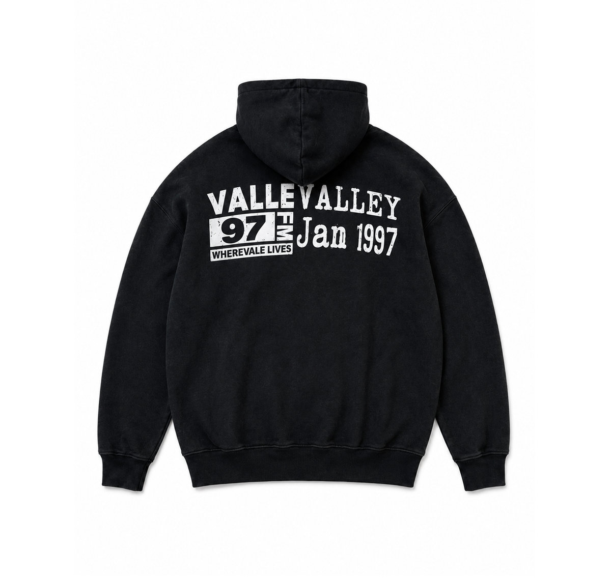 Valley Pullover Hoodie “Black Wash Silver Chain Graphic”