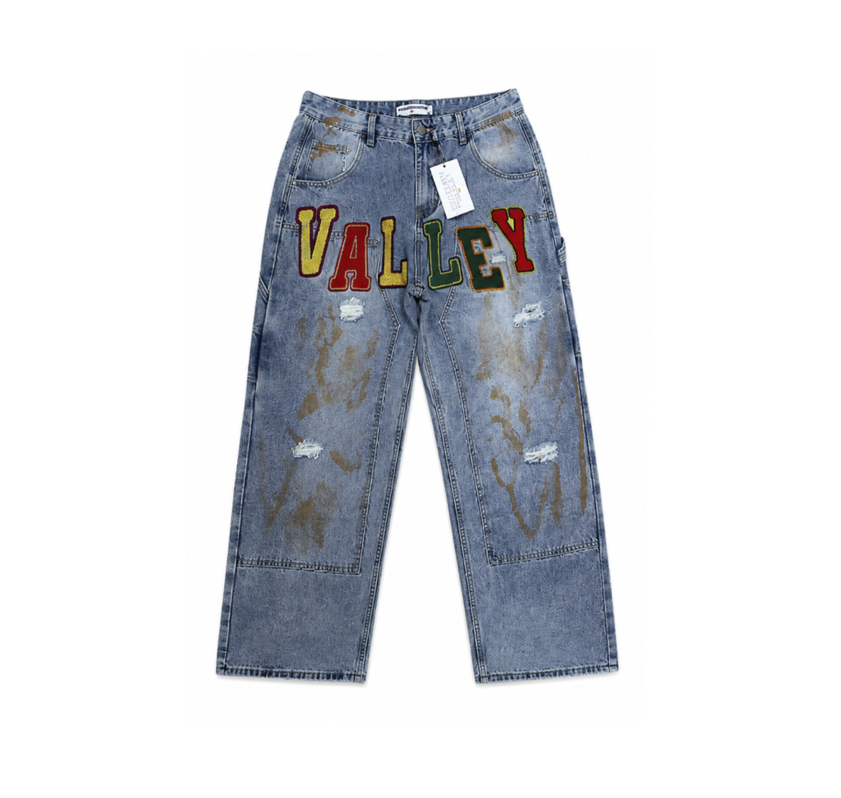 Valley Wide Leg Jeans “Light Wash Varsity Patch Paint Splatter” - comprar en Colombia con envío gratis